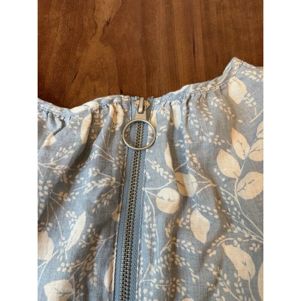 Free People Womans Dress Blue Paper Hearts Babydoll Floral Leaf Linen Size S